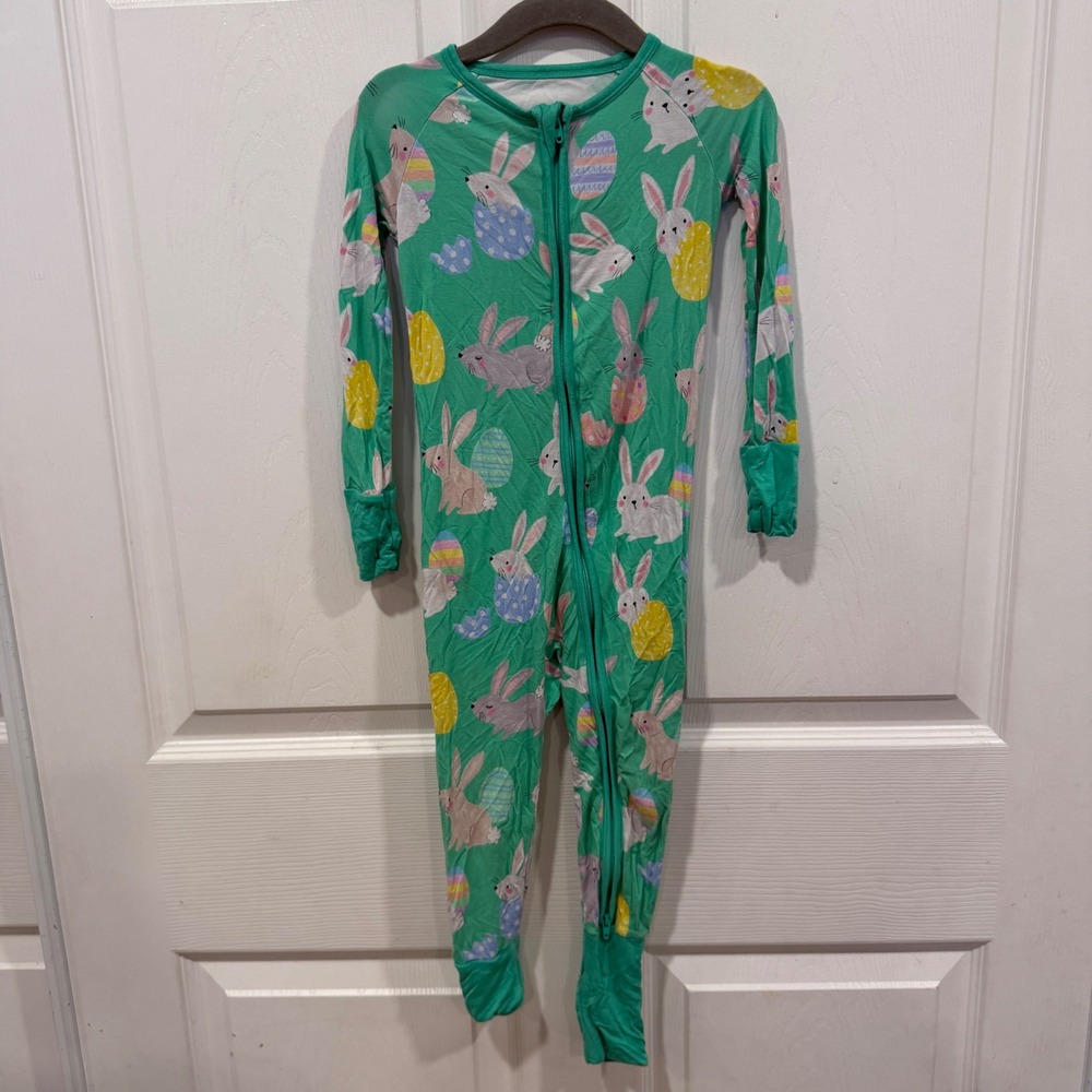 Little Sleepies 2T Zippy Bamboo Viscose Easter Bunny Green Footie Romper PJs